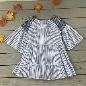 Free People White Black Embroidered Mini Dress Cut Out Back Flounce Pleated XS